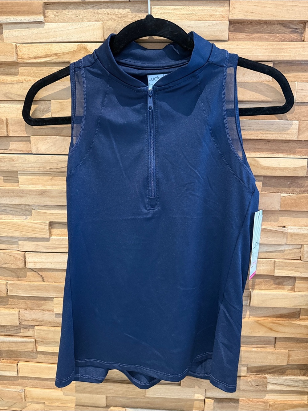 Lucky in Love Navy Zip-Front Sleeveless Athletic Tank